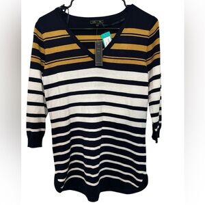 NWT lety & Me V-Neck Striped Sweater Size Med Stitch Fix 3/4 length sleeve New
